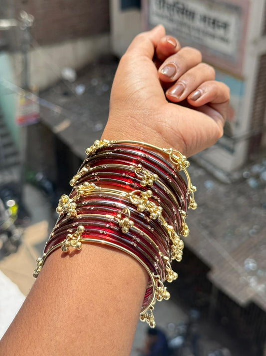 MAROON GLASS BANGLES (SIZE-2.4) WITH 6PC KASHMIRI BANGLES