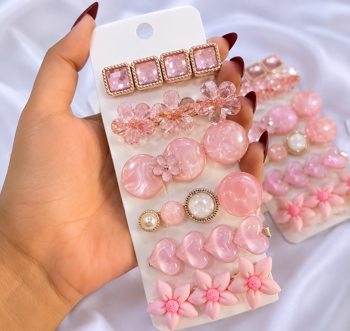 Pink Aesthetic Korean clips Set for Women