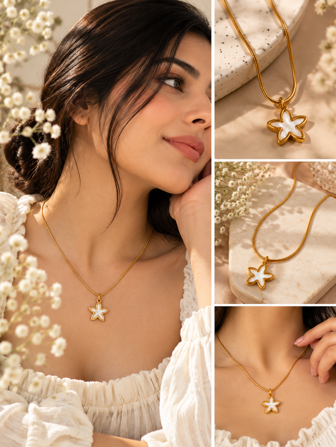 Gold Flower Pendant Necklace for Women